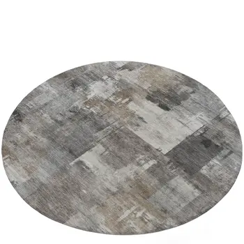 8' Pewter Khaki And Charcoal Round Abstract Washable Indoor Outdoor Area Rug