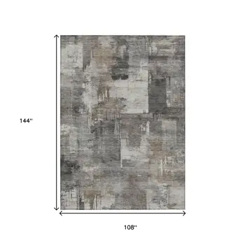 9' X 12' Pewter Khaki And Charcoal Abstract Washable Indoor Outdoor Area Rug