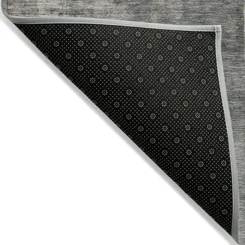 9' X 12' Pewter Khaki And Charcoal Abstract Washable Indoor Outdoor Area Rug