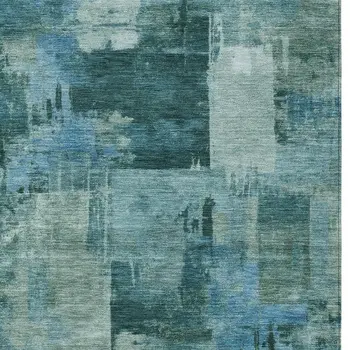 5' X 8' Teal Blue And Pale Aqua Abstract Washable Indoor Outdoor Area Rug
