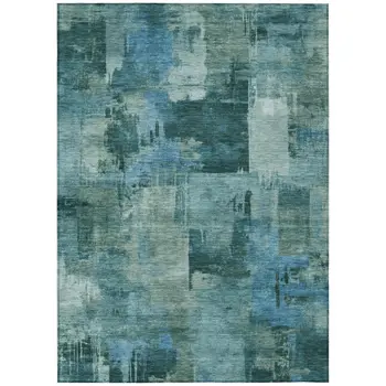 8' X 10' Teal Blue And Pale Aqua Abstract Washable Indoor Outdoor Area Rug