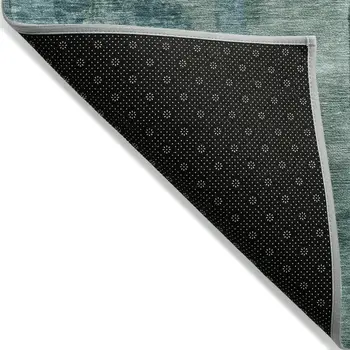 8' X 10' Teal Blue And Pale Aqua Abstract Washable Indoor Outdoor Area Rug