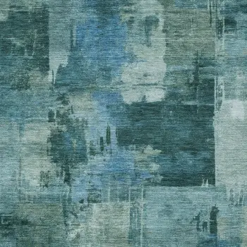 10' X 14' Teal Blue And Pale Aqua Abstract Washable Indoor Outdoor Area Rug