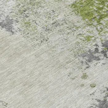 3' X 5' Linen Fern Green And Beige Abstract Washable Indoor Outdoor Area Rug
