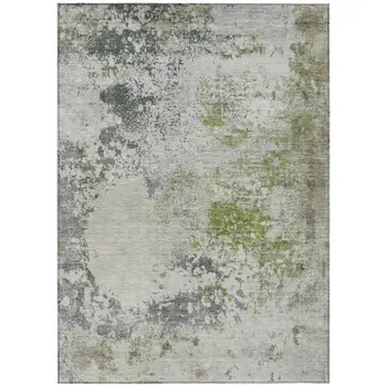 5' X 8' Linen Fern Green And Beige Abstract Washable Indoor Outdoor Area Rug
