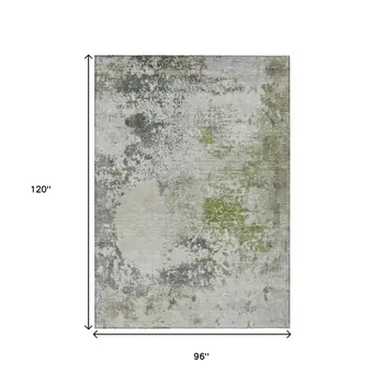 8' X 10' Linen Fern Green And Beige Abstract Washable Indoor Outdoor Area Rug