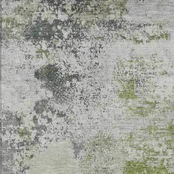 8' X 10' Linen Fern Green And Beige Abstract Washable Indoor Outdoor Area Rug