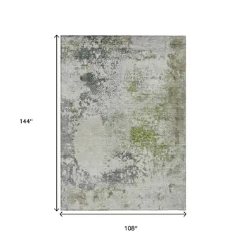 9' X 12' Linen Fern Green And Beige Abstract Washable Indoor Outdoor Area Rug
