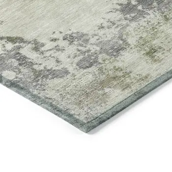 9' X 12' Linen Fern Green And Beige Abstract Washable Indoor Outdoor Area Rug