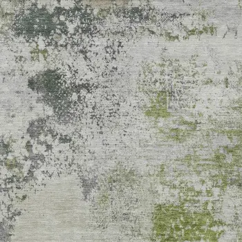 9' X 12' Linen Fern Green And Beige Abstract Washable Indoor Outdoor Area Rug