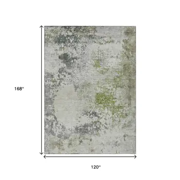 10' X 14' Linen Fern Green And Beige Abstract Washable Indoor Outdoor Area Rug