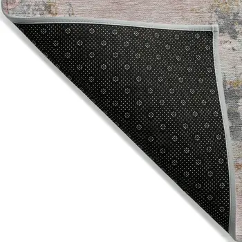 3' X 5' Pink Charcoal And Copper Abstract Washable Indoor Outdoor Area Rug