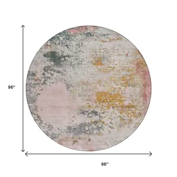 8' Pink Charcoal And Copper Round Abstract Washable Indoor Outdoor Area Rug