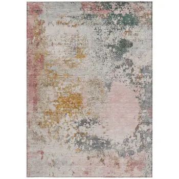 9' X 12' Pink Charcoal And Copper Abstract Washable Indoor Outdoor Area Rug