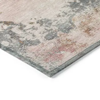 10' X 14' Pink Charcoal And Copper Abstract Washable Indoor Outdoor Area Rug