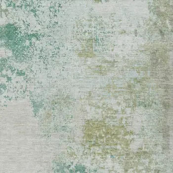 3' X 5' Beige Teal Blue And Ivory Abstract Washable Indoor Outdoor Area Rug