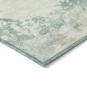 3' X 5' Beige Teal Blue And Ivory Abstract Washable Indoor Outdoor Area Rug