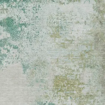 5' X 8' Beige Teal Blue And Ivory Abstract Washable Indoor Outdoor Area Rug
