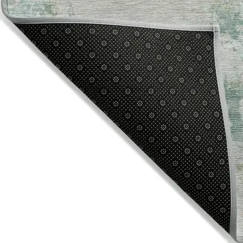 5' X 8' Beige Teal Blue And Ivory Abstract Washable Indoor Outdoor Area Rug