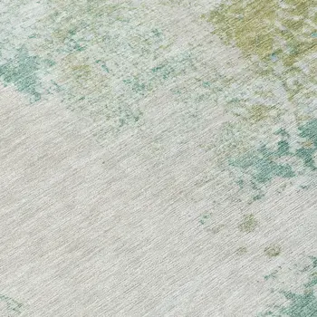 8' Beige Teal Blue And Ivory Round Abstract Washable Indoor Outdoor Area Rug