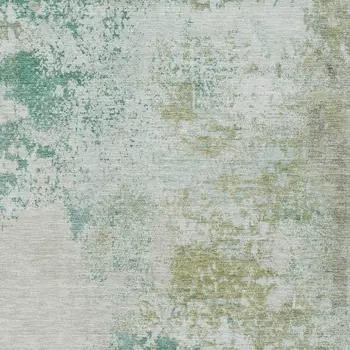 8' X 10' Beige Teal Blue And Ivory Abstract Washable Indoor Outdoor Area Rug