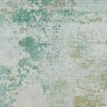 8' X 10' Beige Teal Blue And Ivory Abstract Washable Indoor Outdoor Area Rug