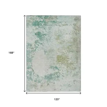 10' X 14' Beige Teal Blue And Ivory Abstract Washable Indoor Outdoor Area Rug