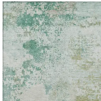 10' X 14' Beige Teal Blue And Ivory Abstract Washable Indoor Outdoor Area Rug