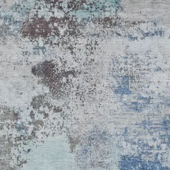 3' X 5' Turquoise Denim Blue And Gray Abstract Washable Indoor Outdoor Area Rug