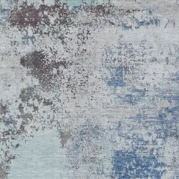 3' X 5' Turquoise Denim Blue And Gray Abstract Washable Indoor Outdoor Area Rug