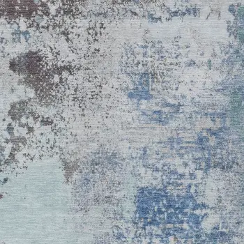 3' X 5' Turquoise Denim Blue And Gray Abstract Washable Indoor Outdoor Area Rug