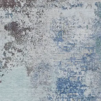 3' X 5' Turquoise Denim Blue And Gray Abstract Washable Indoor Outdoor Area Rug