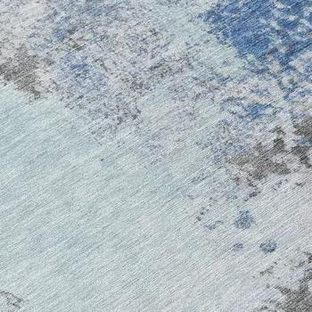 8' Turquoise Denim Blue And Gray Round Abstract Washable Indoor Outdoor Area Rug