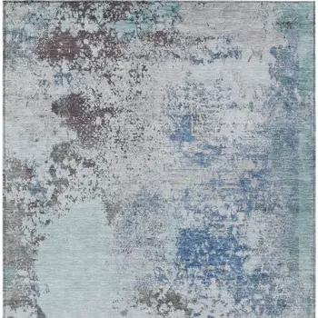 8' X 10' Turquoise Denim Blue And Gray Abstract Washable Indoor Outdoor Area Rug