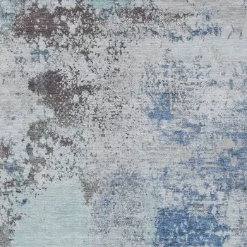 8' X 10' Turquoise Denim Blue And Gray Abstract Washable Indoor Outdoor Area Rug