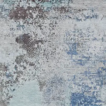 8' X 10' Turquoise Denim Blue And Gray Abstract Washable Indoor Outdoor Area Rug
