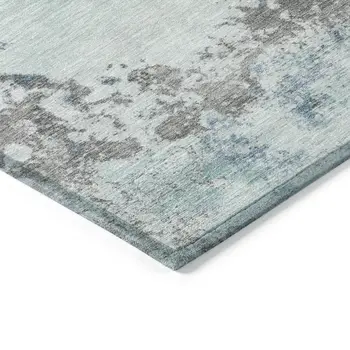8' X 10' Turquoise Denim Blue And Gray Abstract Washable Indoor Outdoor Area Rug