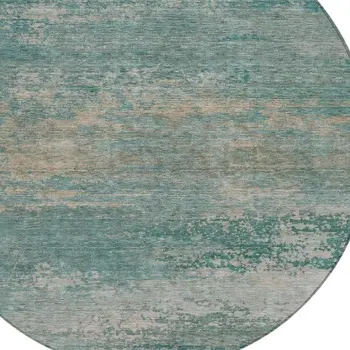 8' Aqua And Beige Round Abstract Washable Indoor Outdoor Area Rug