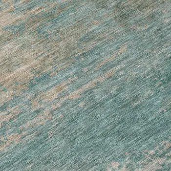 8' Aqua And Beige Round Abstract Washable Indoor Outdoor Area Rug