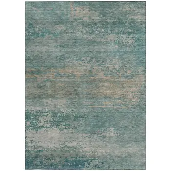 8' X 10' Aqua And Beige Abstract Washable Indoor Outdoor Area Rug