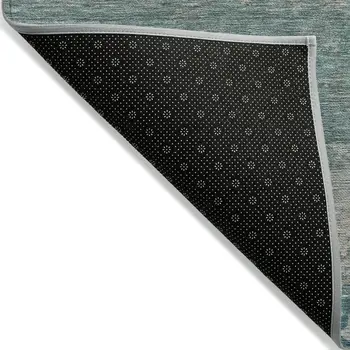 9' X 12' Aqua And Beige Abstract Washable Indoor Outdoor Area Rug