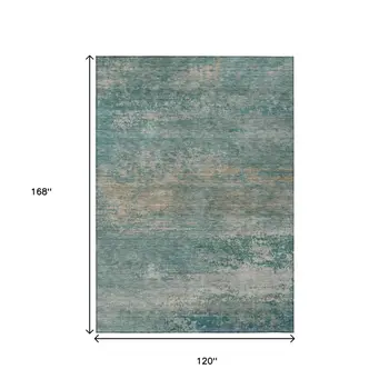 10' X 14' Aqua And Beige Abstract Washable Indoor Outdoor Area Rug