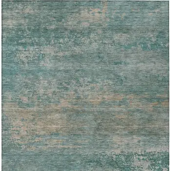10' X 14' Aqua And Beige Abstract Washable Indoor Outdoor Area Rug