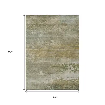 5' X 8' Beige And Fern Green Abstract Washable Indoor Outdoor Area Rug