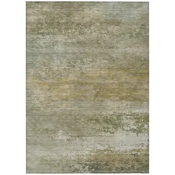 5' X 8' Beige And Fern Green Abstract Washable Indoor Outdoor Area Rug