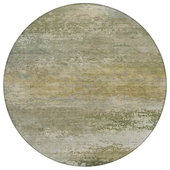 8' Beige And Fern Green Round Abstract Washable Indoor Outdoor Area Rug