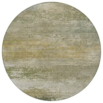 8' Beige And Fern Green Round Abstract Washable Indoor Outdoor Area Rug