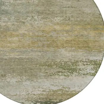 8' Beige And Fern Green Round Abstract Washable Indoor Outdoor Area Rug