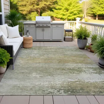 8' X 10' Beige And Fern Green Abstract Washable Indoor Outdoor Area Rug