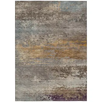 5' X 8' Brown Gray And Purple Abstract Washable Indoor Outdoor Area Rug